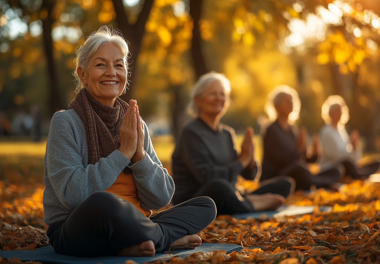 Інструктор йоги працює з людиною старшого віку